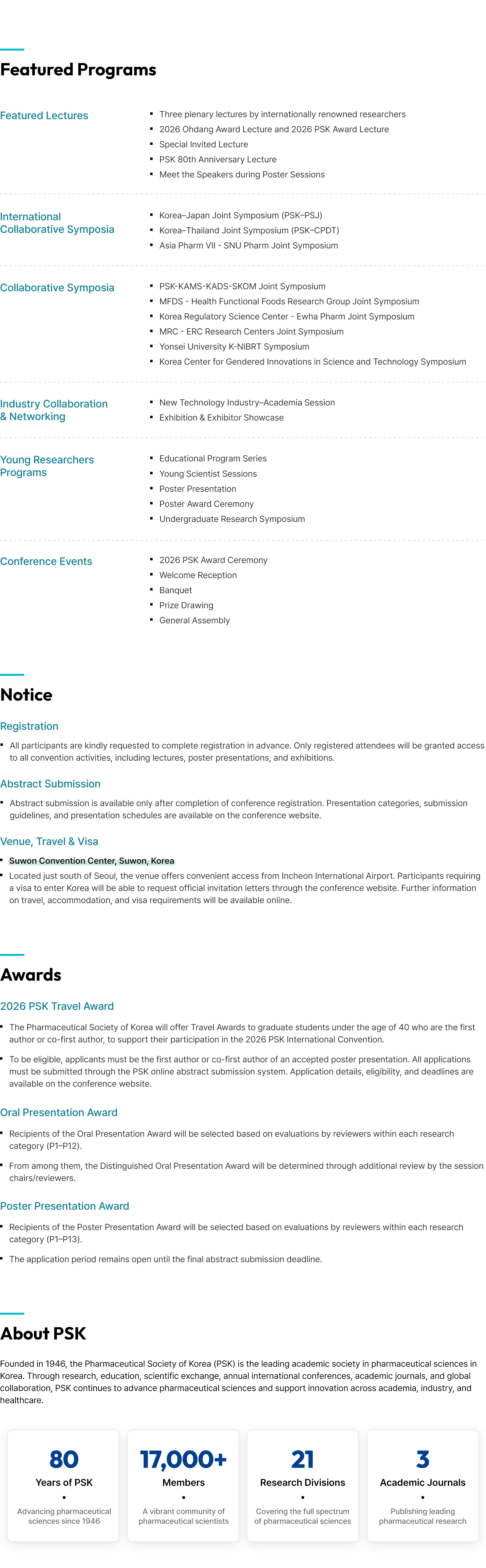 Featured Programs / Notice / Awards / About PSK